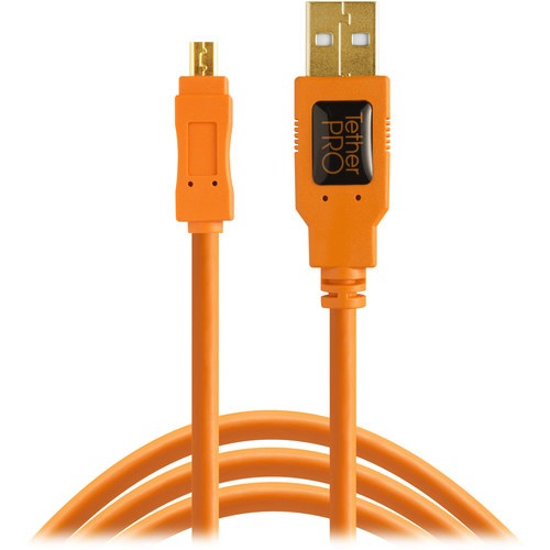 Tether Tools TetherPro USB 2.0 Type-A Male to Mini-B Male Cable (15', Orange)