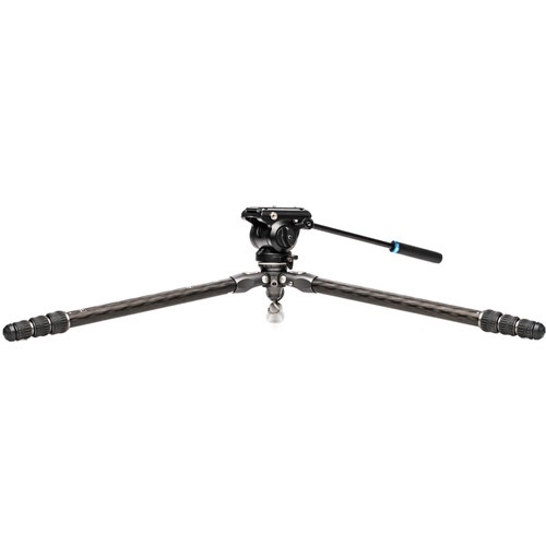 Benro Tortoise Columnless w/Leveling Base Carbon Fiber Two Series Tripod with S4PRO Flat Base Video Head, 4 Leg Sections, Twist Leg Locks, Padded Carrying Case