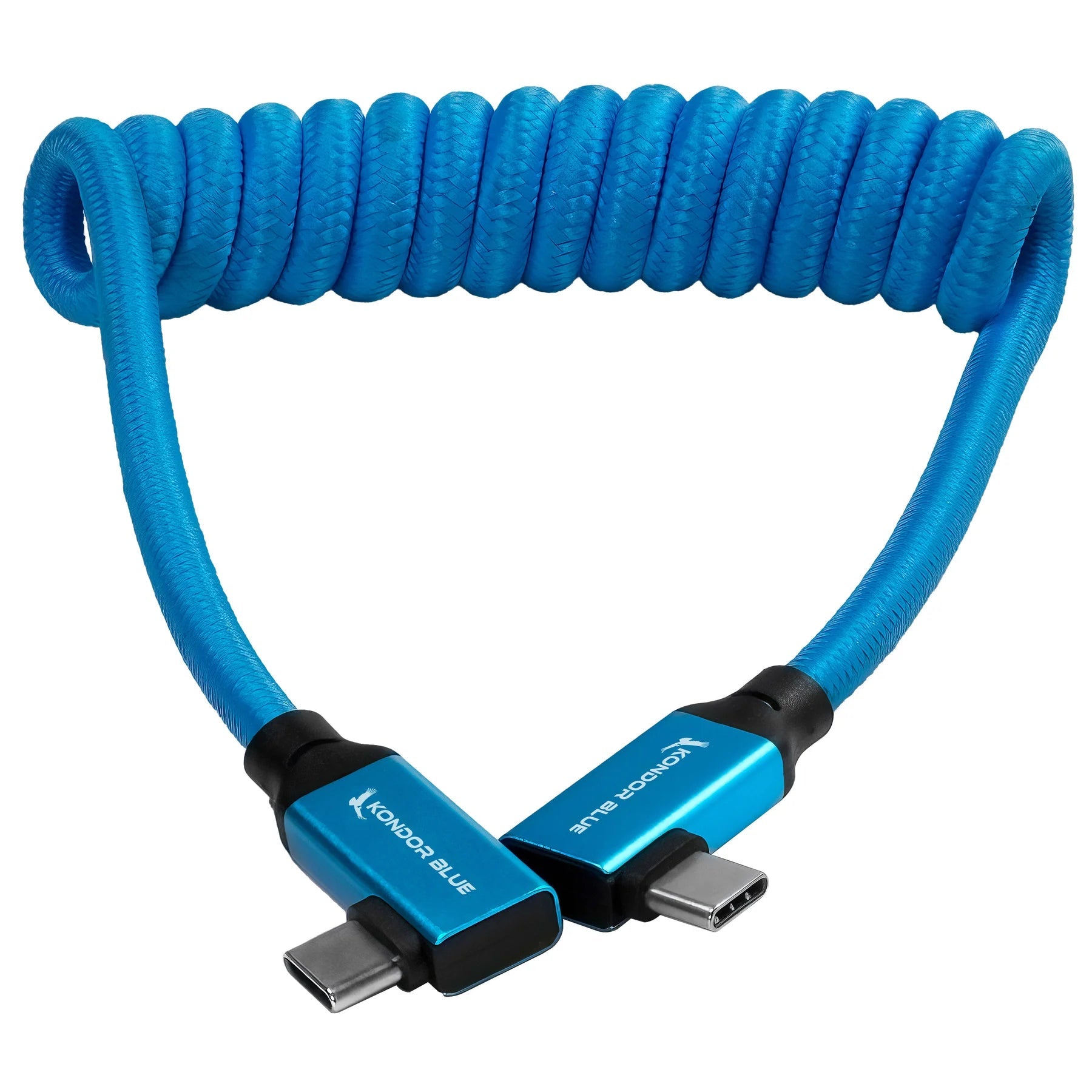 Kondor Blue 12-24” Coiled USB-C Right Angle Braided Cable (Blue) - B&C Camera