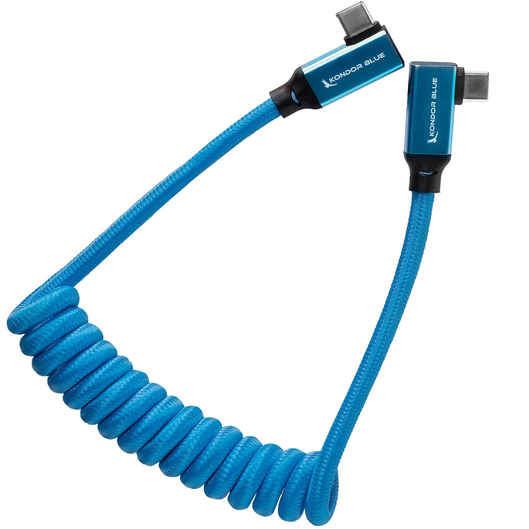Kondor Blue 12-24” Coiled USB-C Right Angle Braided Cable (Blue) - B&C Camera
