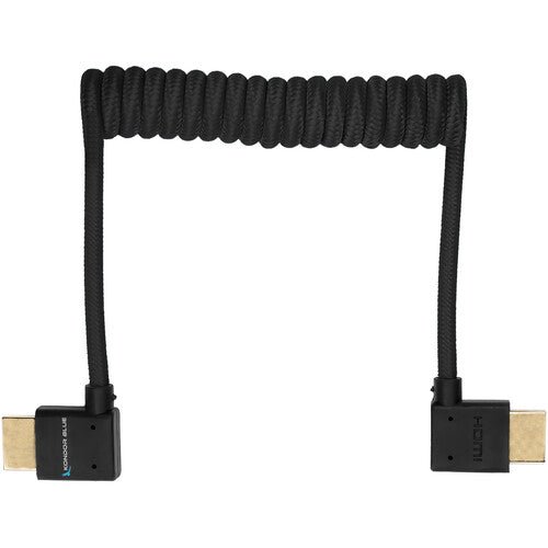 Kondor Blue Coiled Right-Angle Hight-Speed HDMI Cable (Raven Black, 12-24”) - B&C Camera