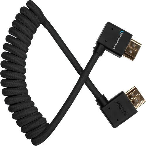 Kondor Blue Coiled Right-Angle Hight-Speed HDMI Cable (Raven Black, 12-24”) - B&C Camera
