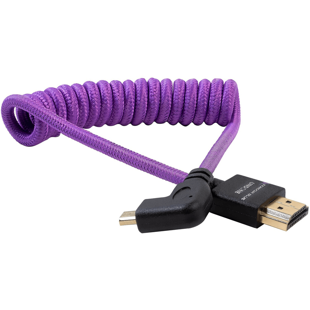 Kondor Blue Gerald Undone Braided Coiled High-Speed Right-Angle Micro-HDMI to HDMI Cable for Select Sony & Fuji Cameras (Limited Purple Edition, 12 to 24") - B&C Camera
