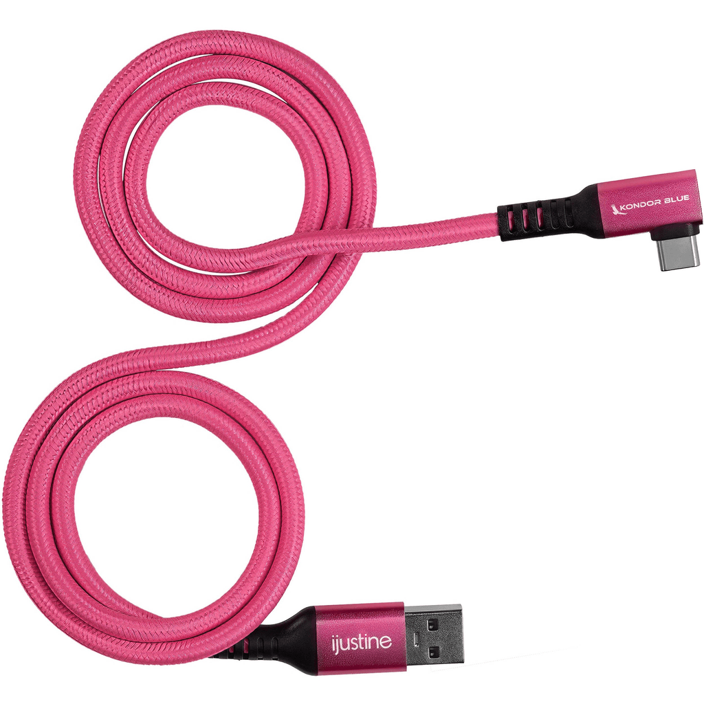 Kondor Blue iJustine USB-A 3.2 Gen 1 Male to USB-C Male Right-Angle Cable (3', Pink) - B&C Camera
