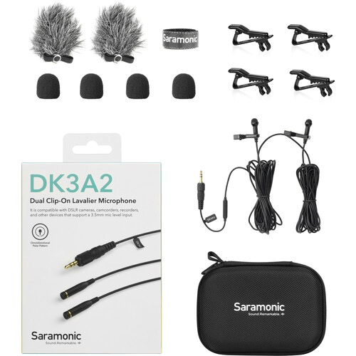 Saramonic Dual Mini Omni Lav Mic with Locking 3.5mm for Transmitters,Recorders,Cams,Mixers with Plug-In Power - B&C Camera