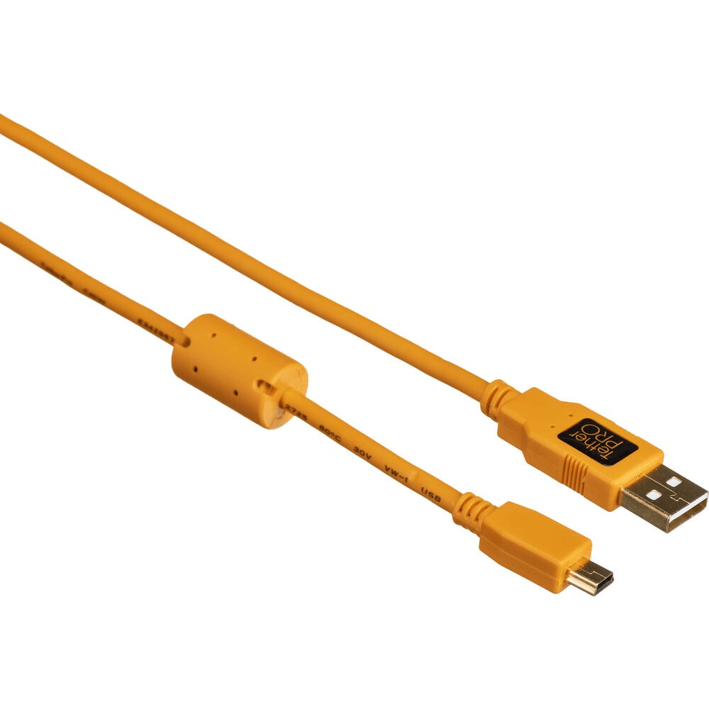 Tether TetherPro USB 2.0 Type-A to 5-Pin Mini-USB Cable (Orange, 15') by Tether Tools at B&C Camera