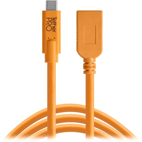 Shop Tether Tools TetherPro USB Type-C to USB Type-A Extension Cable (15', Orange) by Tether Tools at B&C Camera